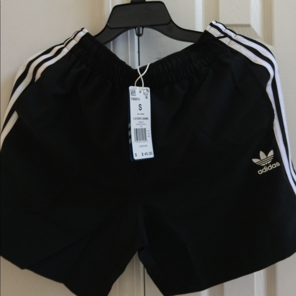 ADIDAS ORIGINALS 3-Stripes Swim Trunks Black - Picture 13 of 16